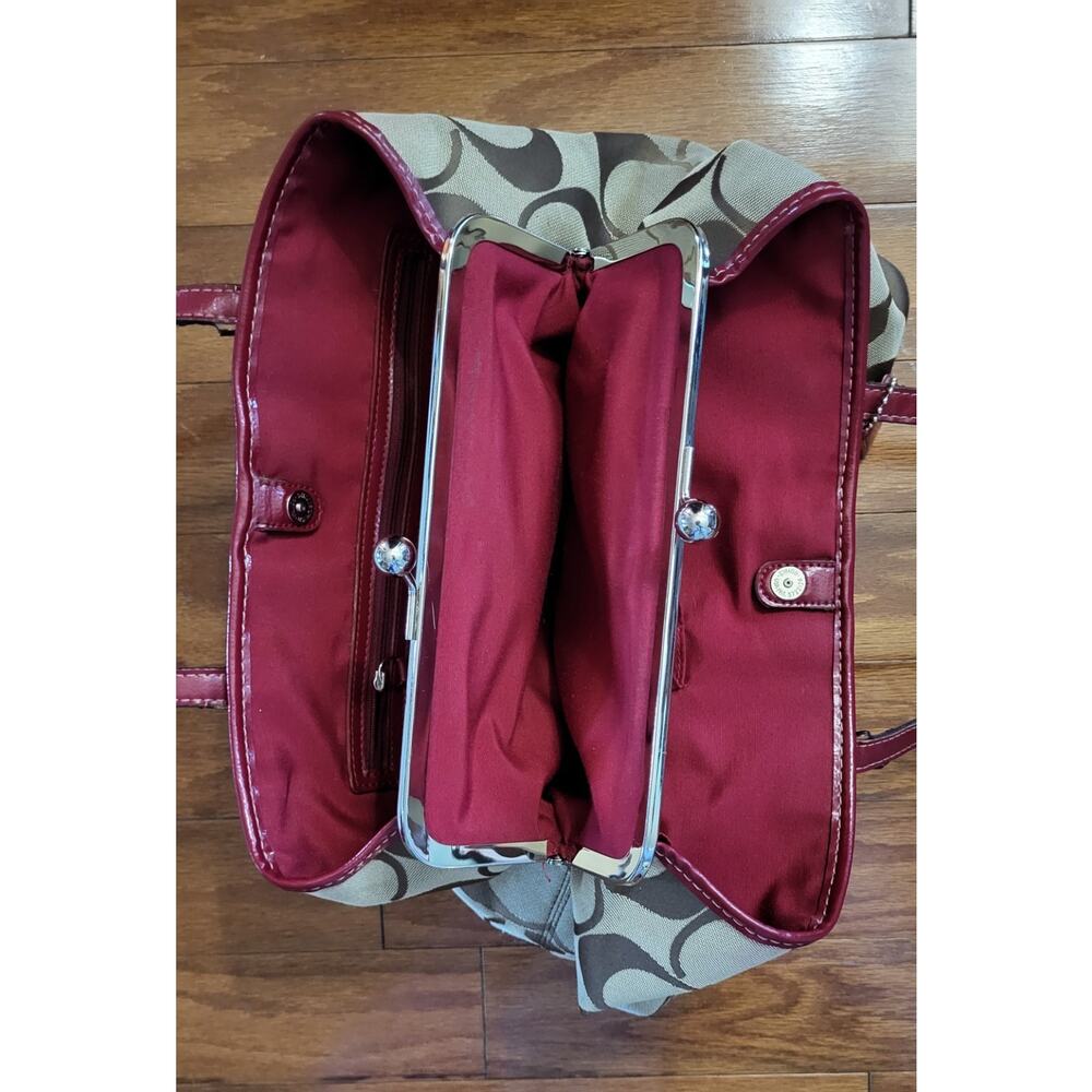 Coach Signature Stripe Framed Carryall Tote Satchel F17424 Red Trim Y2K - Picture 5 of 16